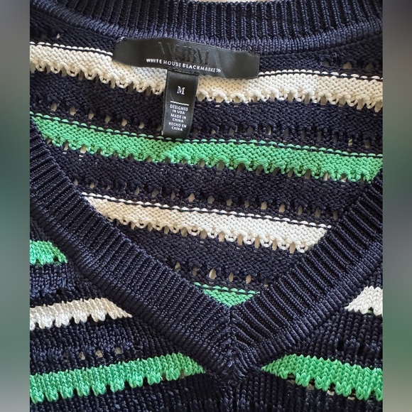 WHBM Long Sleeve Stripe V-Neck Pullover Sweater Crochet knit Size Medium - Picture 9 of 12